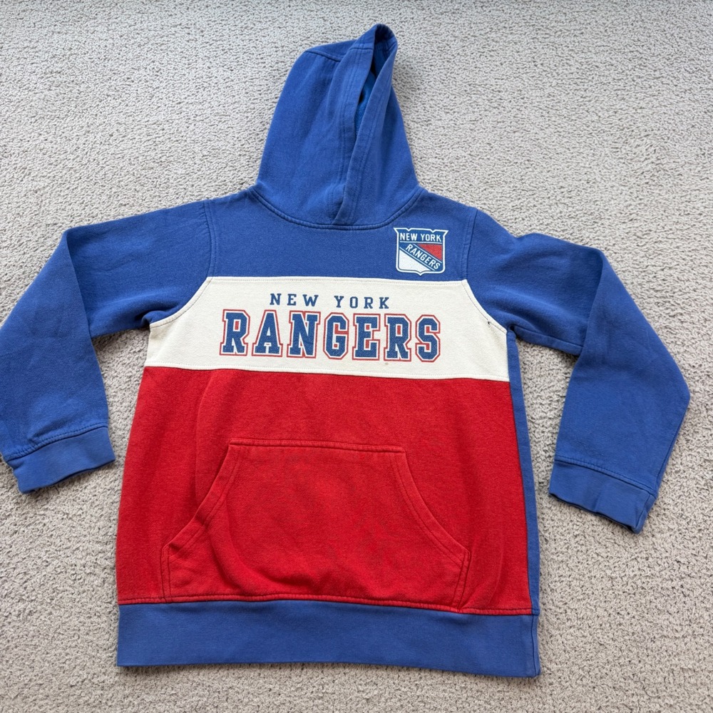 NHL New York Rangers Kids Blue Colorblock Fleece Hoodie Size L 12/14